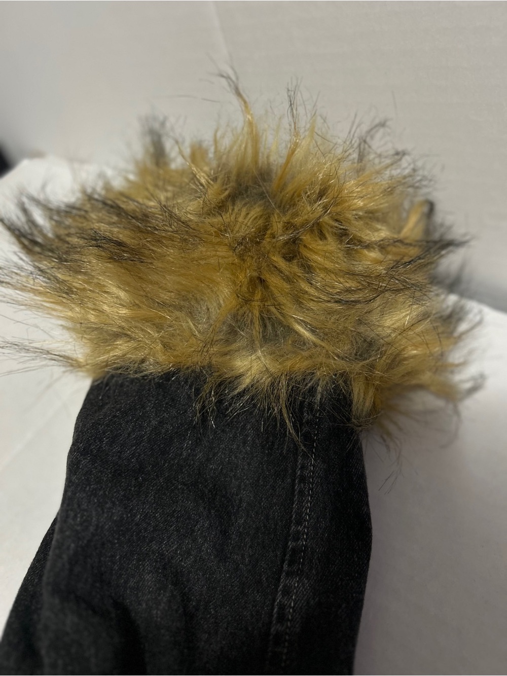 Denim by ASA Women’s Black Hooded Parka Coat Taupe Faux Fur Trim Size M - Picture 4 of 15